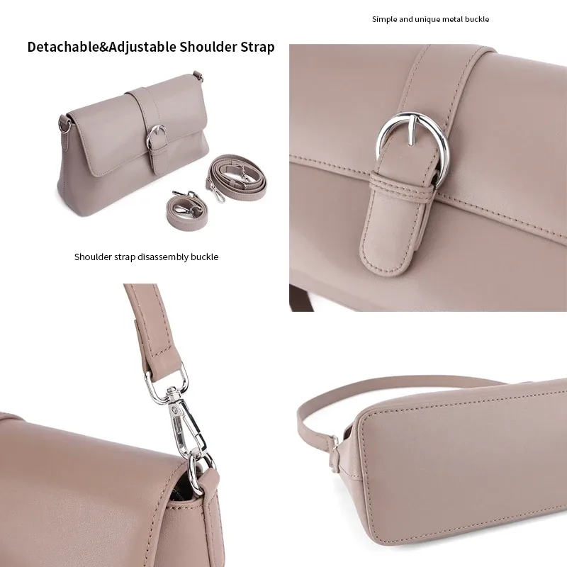 sac bandoulière léger en cuir véritable pour femme, couleur unie, petit sac à l'épaule de luxe, sac messager léger de créateur