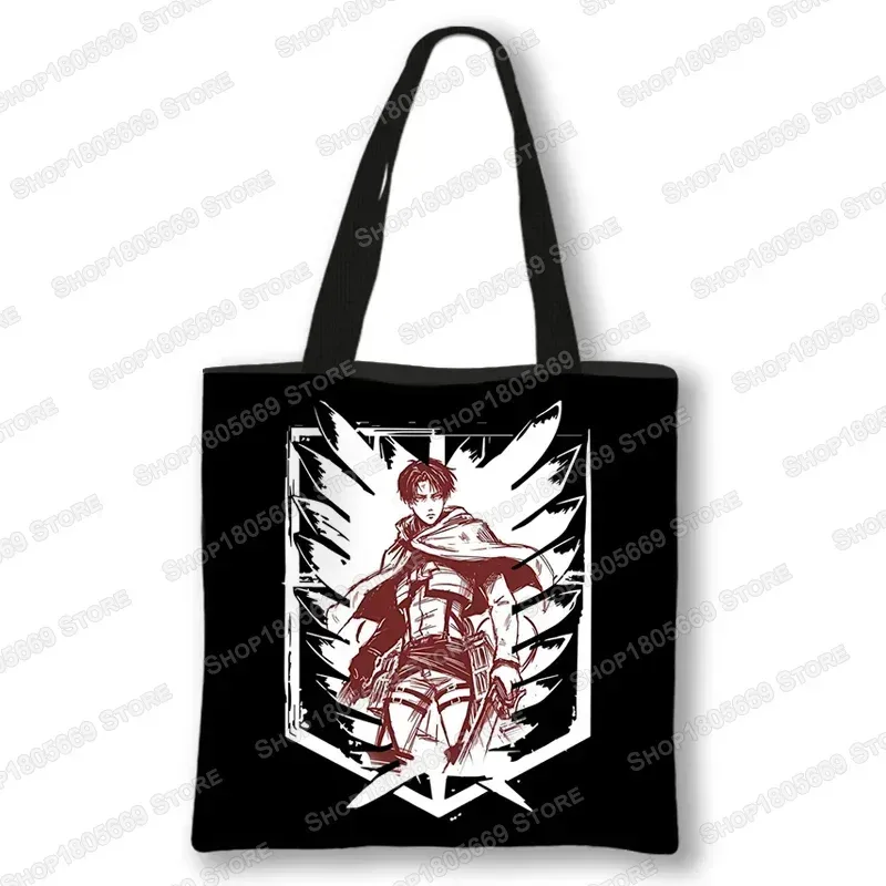 sac de shopping anime attaque sur titan pour femmes, sac à bandoulière pour voyage levi mikasa eren, sac à main pour filles, fourre-tout de rangement