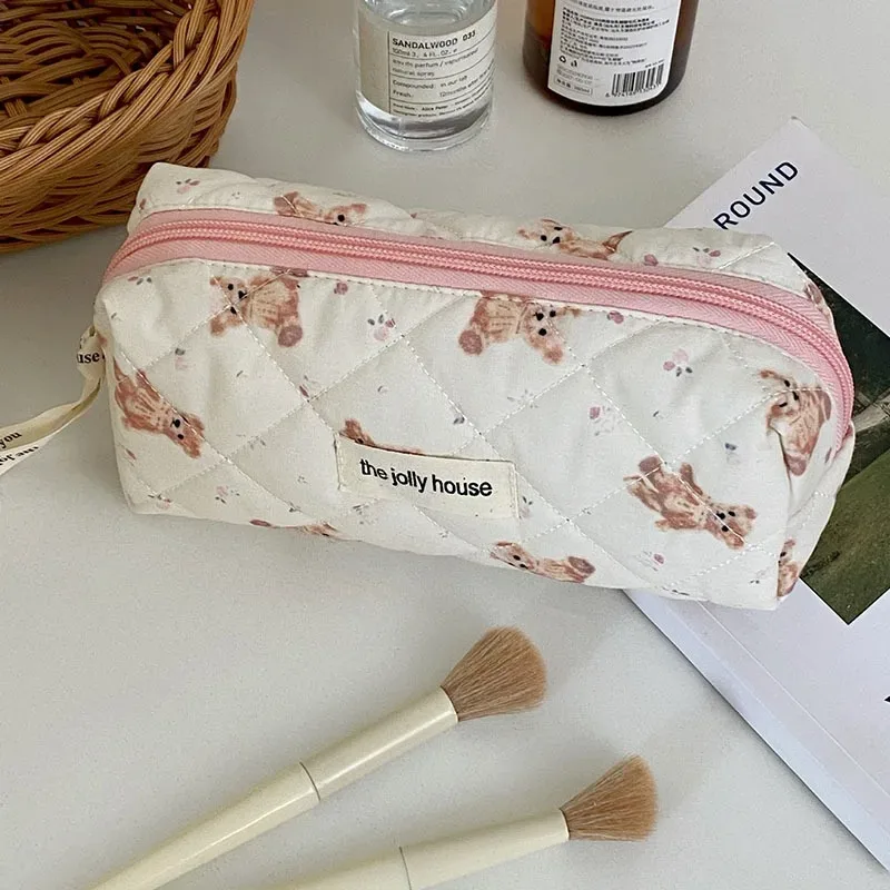 sac de maquillage ours de dessin animé pour femmes, grande capacité, mignon organisateur de voyage, pochette matelassée, sac à main de rangement de toilette pour dames