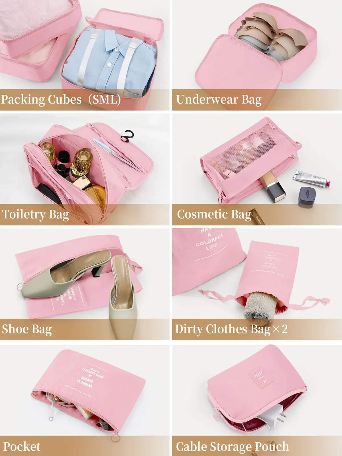 organisateur voyage polyester beige clair poches transparentes visibilité optimal sécurité accrue organiser vêtements accessoires