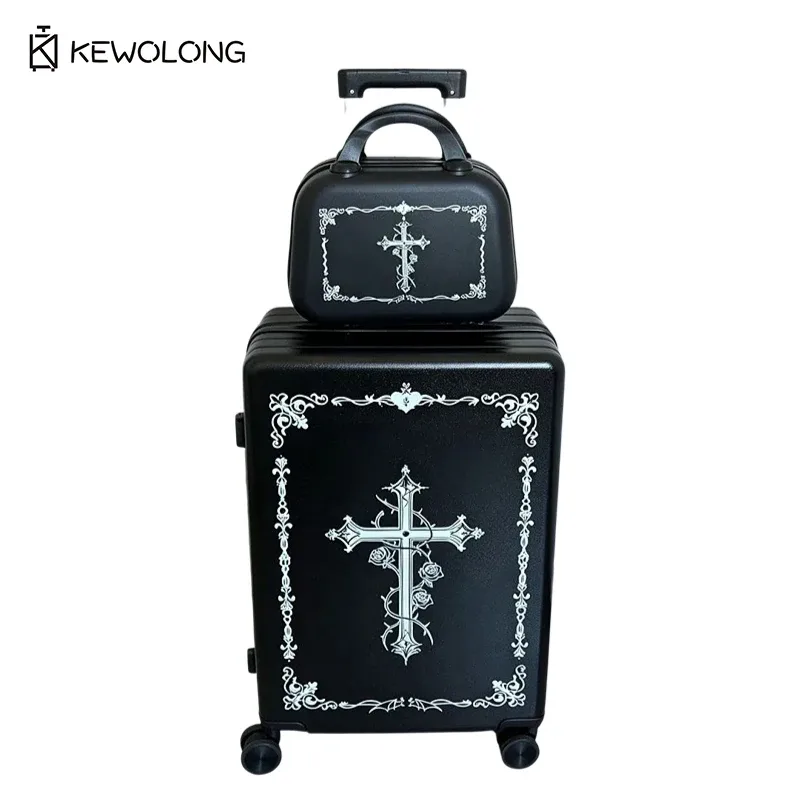 valise à roulettes gothique vintage 20/24 pouces, bagage à main rétro à coque rigide avec serrure et roulettes 360° ° roues, chariot de voyage