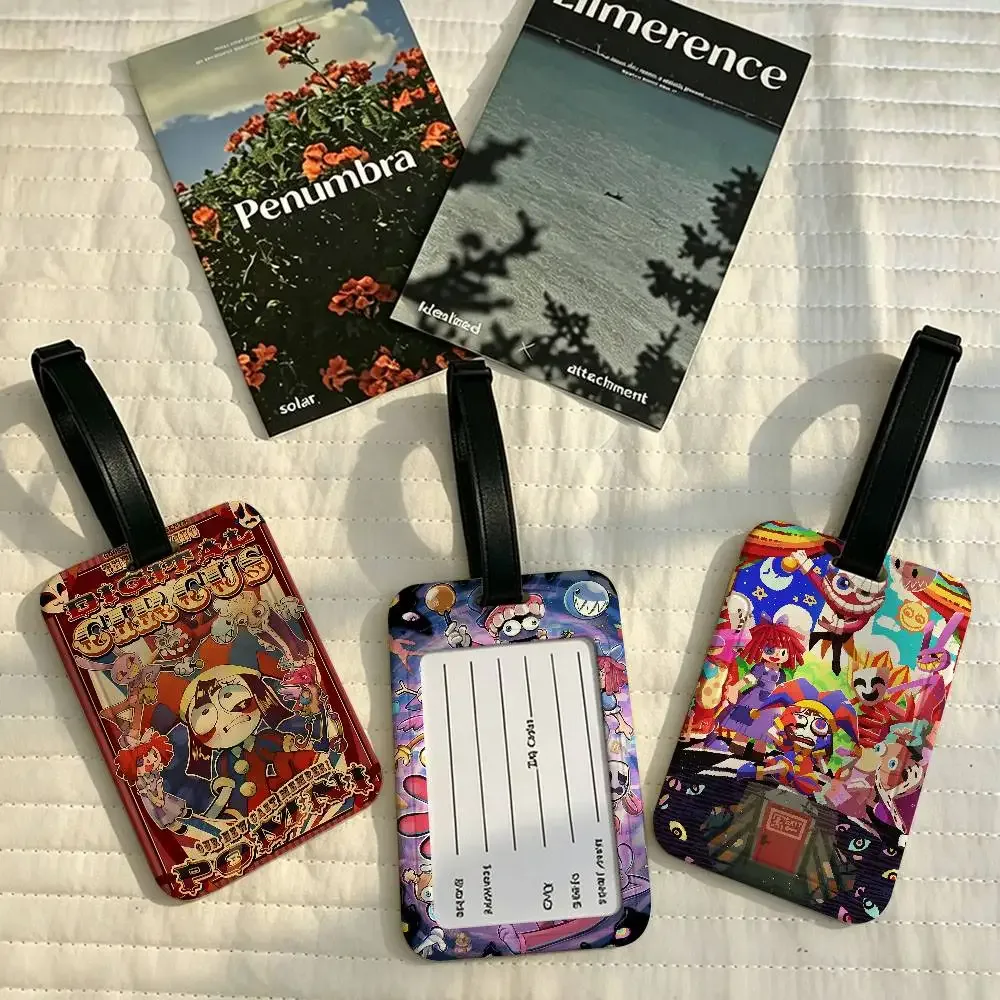 étiquette de bagage en pvc, motif de dessin animé "le cirque numérique incroyable", accessoire de voyage, design anti-perte, pochette détachable pour carte d'information.