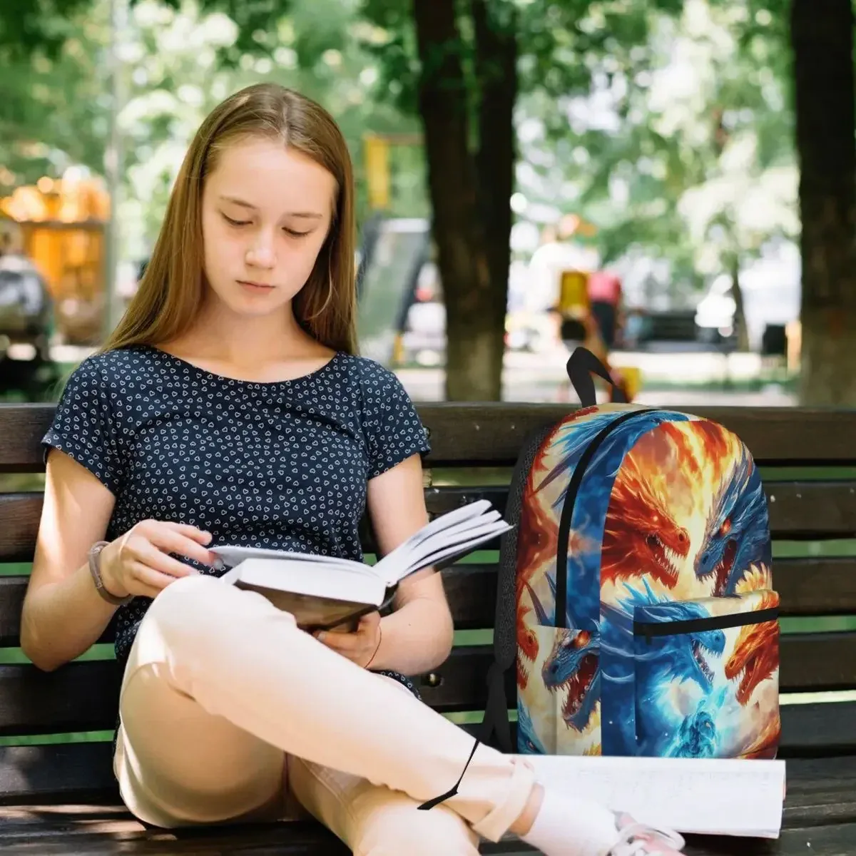 sac à dos coloré imprimé dragon mythique pour étudiants, sac d'école, sac à dos de randonnée, sac de voyage pour hommes et femmes, sac à bandoulière