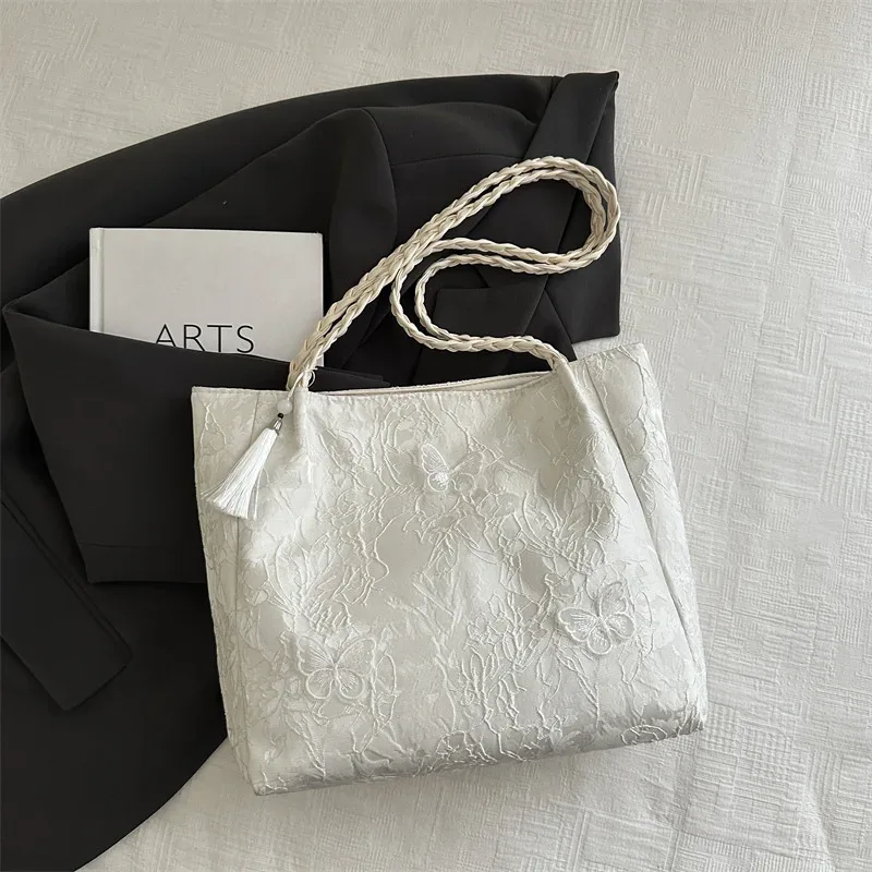 texture loisirs nouveau style chinois sac à bandoulière antique polyvalent grande capacité sac fourre-tout élément hanfu travail banlieue sac de rangement