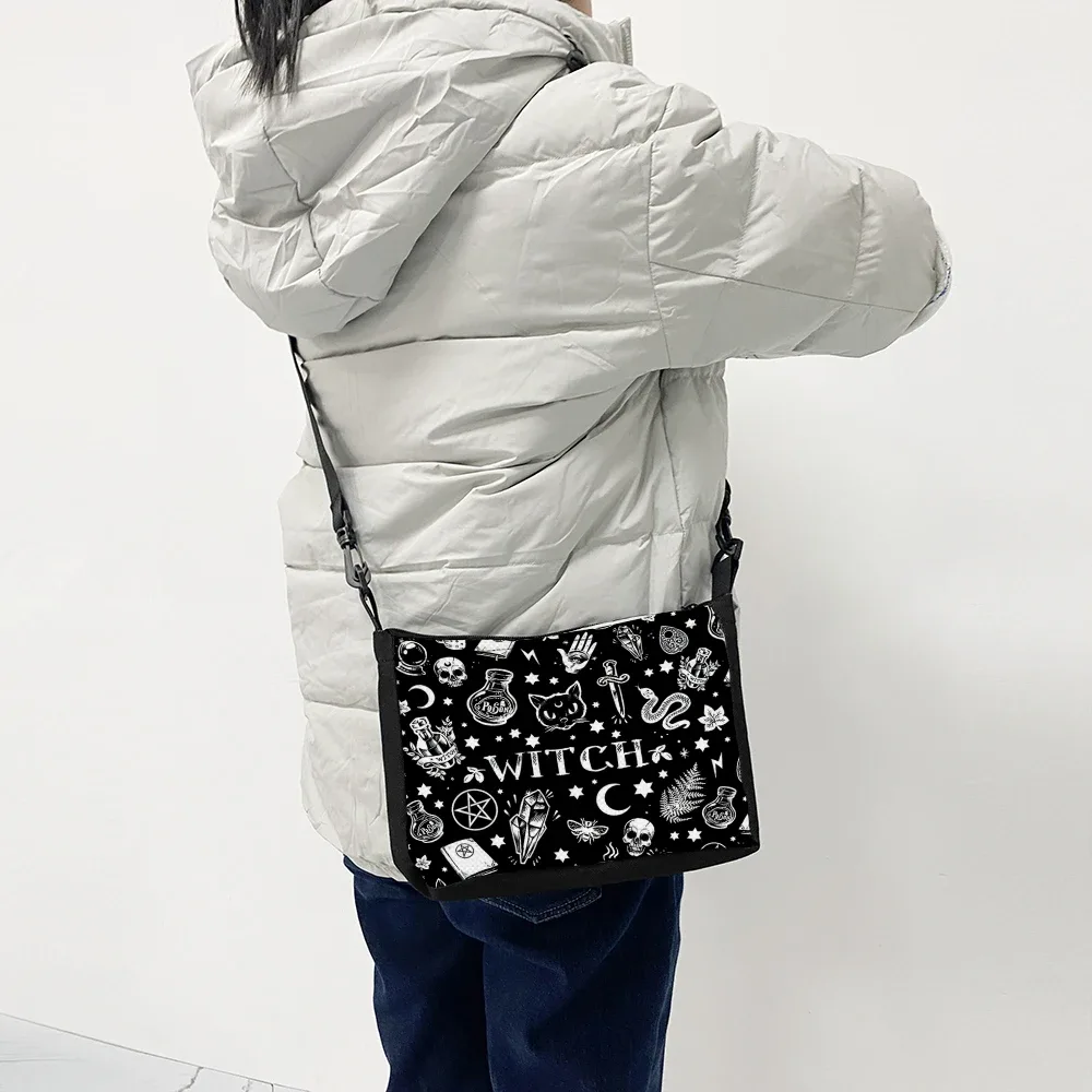 sac à bandoulière imprimé chat gothique, sac à bandoulière en tissu halloween, petit sac à main carré polyvalent, sac à main simple et élégant pour femmes
