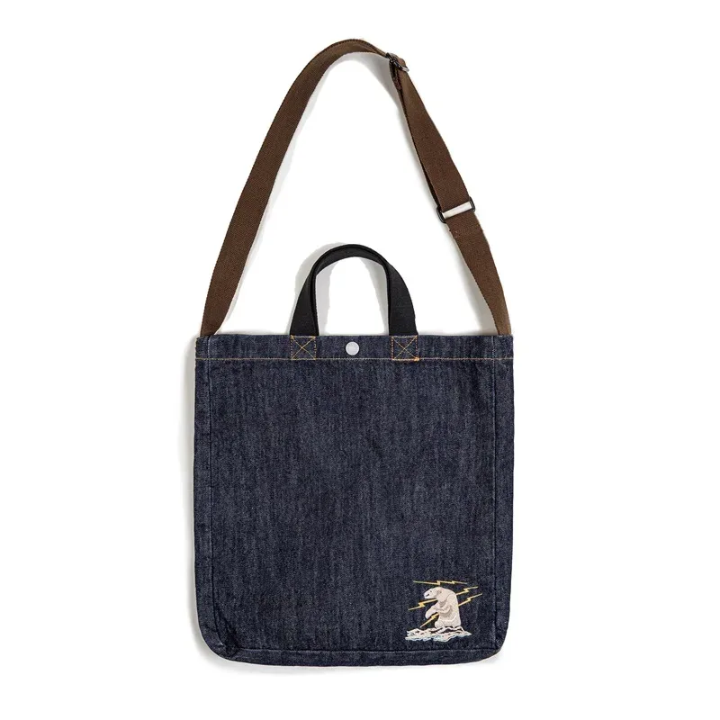 maden unisexe rétro 14oz denim sacs simple épaule sacs à bandoulière brodé polyvalent à main fourre-tout grande capacité sacs