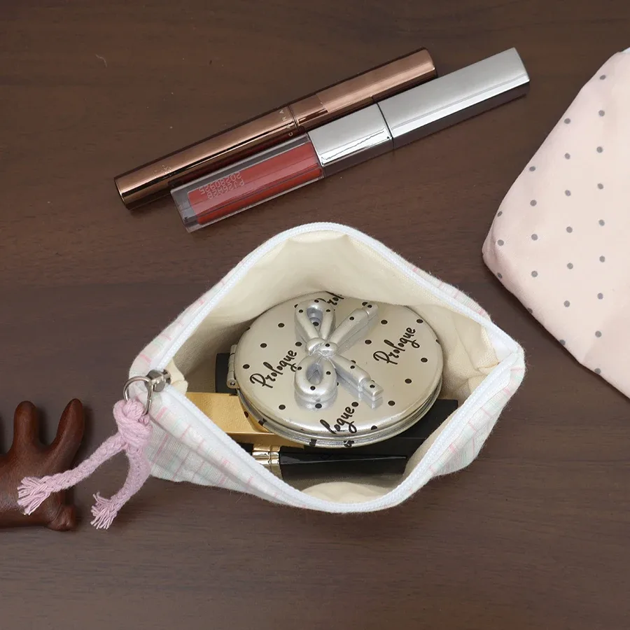 pochette cosmétique rayée rose pour femme, mini portefeuille mignon, pochette portable pour rouge à lèvres, écouteurs, clés, organiseur de maquillage de voyage