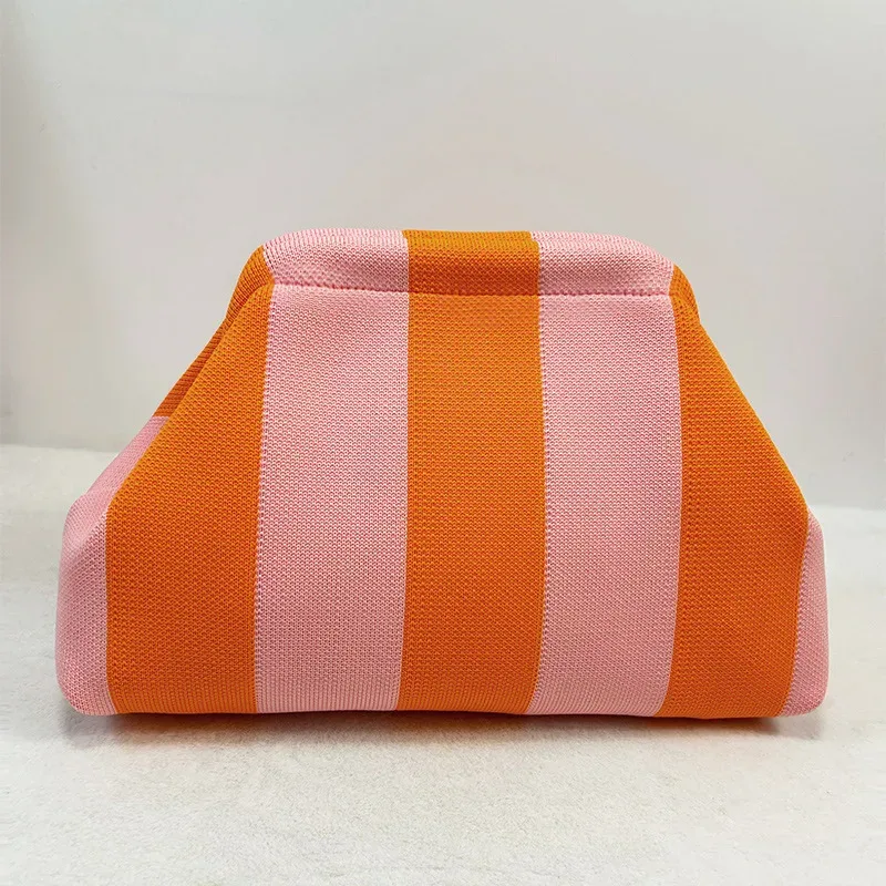 sacs à main tissés au crochet pour femmes, pochette de plage d'été, sacs à main tricotés, pochette de boulettes froncée, mignon nuage décontracté, sac colorblock