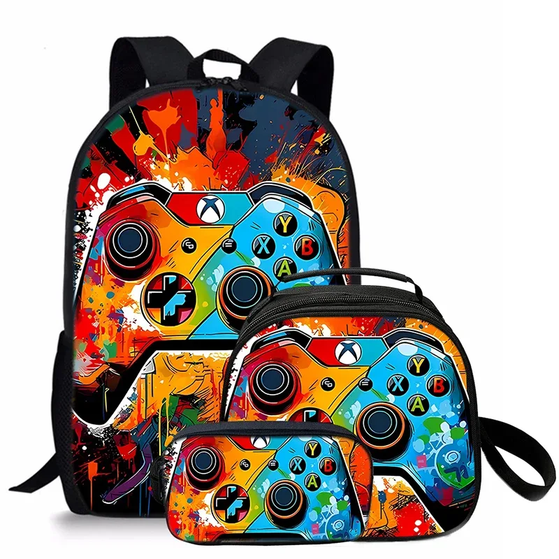 sac à dos scolaire 2d dessin animé pour enfants, ensemble de trois pièces, cool, pour garçons et filles, meilleurs cadeaux, avec manette de jeu