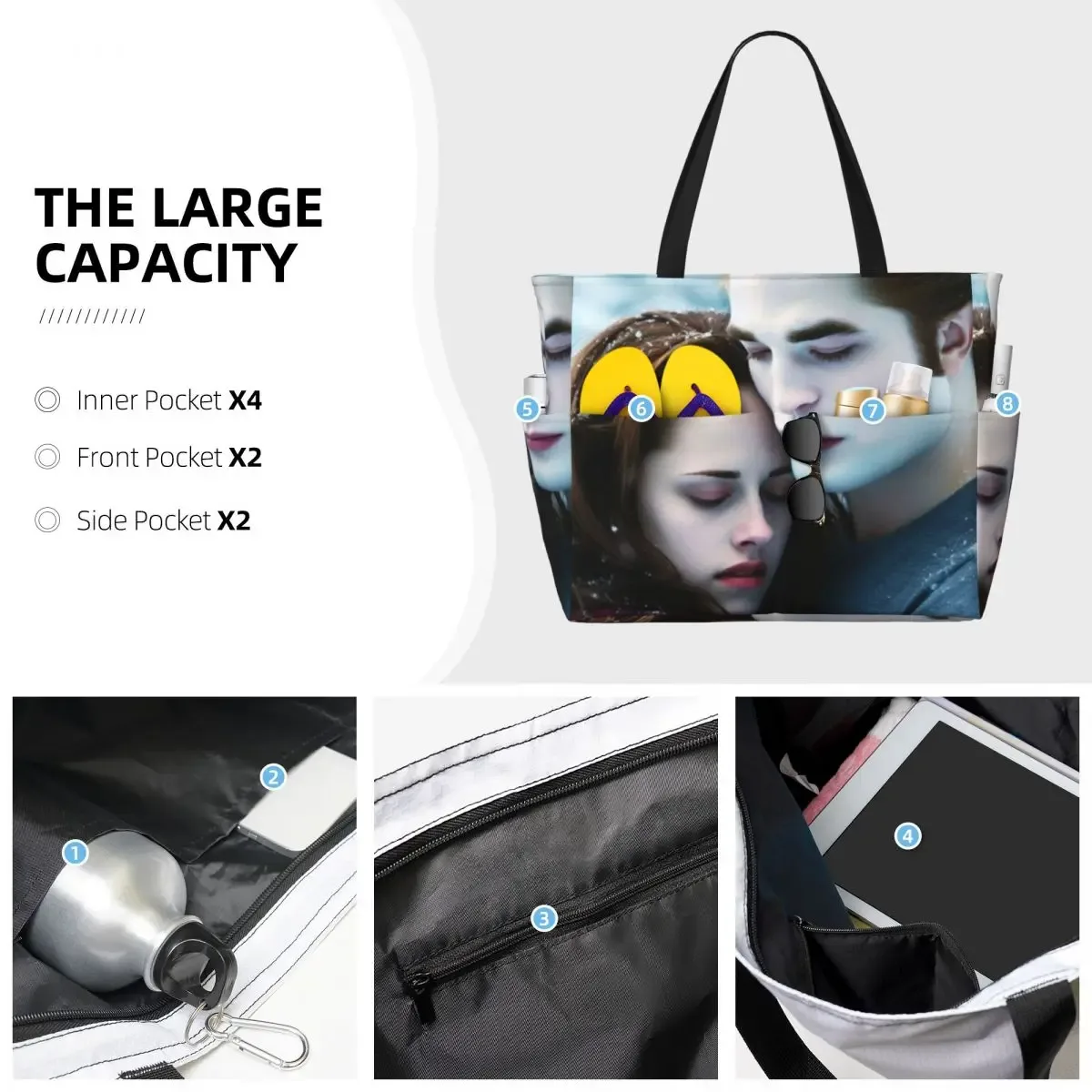 the twilight saga edward cullen beach tote bag sport gym yoga duffle grand sac fourre-tout pour femme sac de voyage sac de fitness