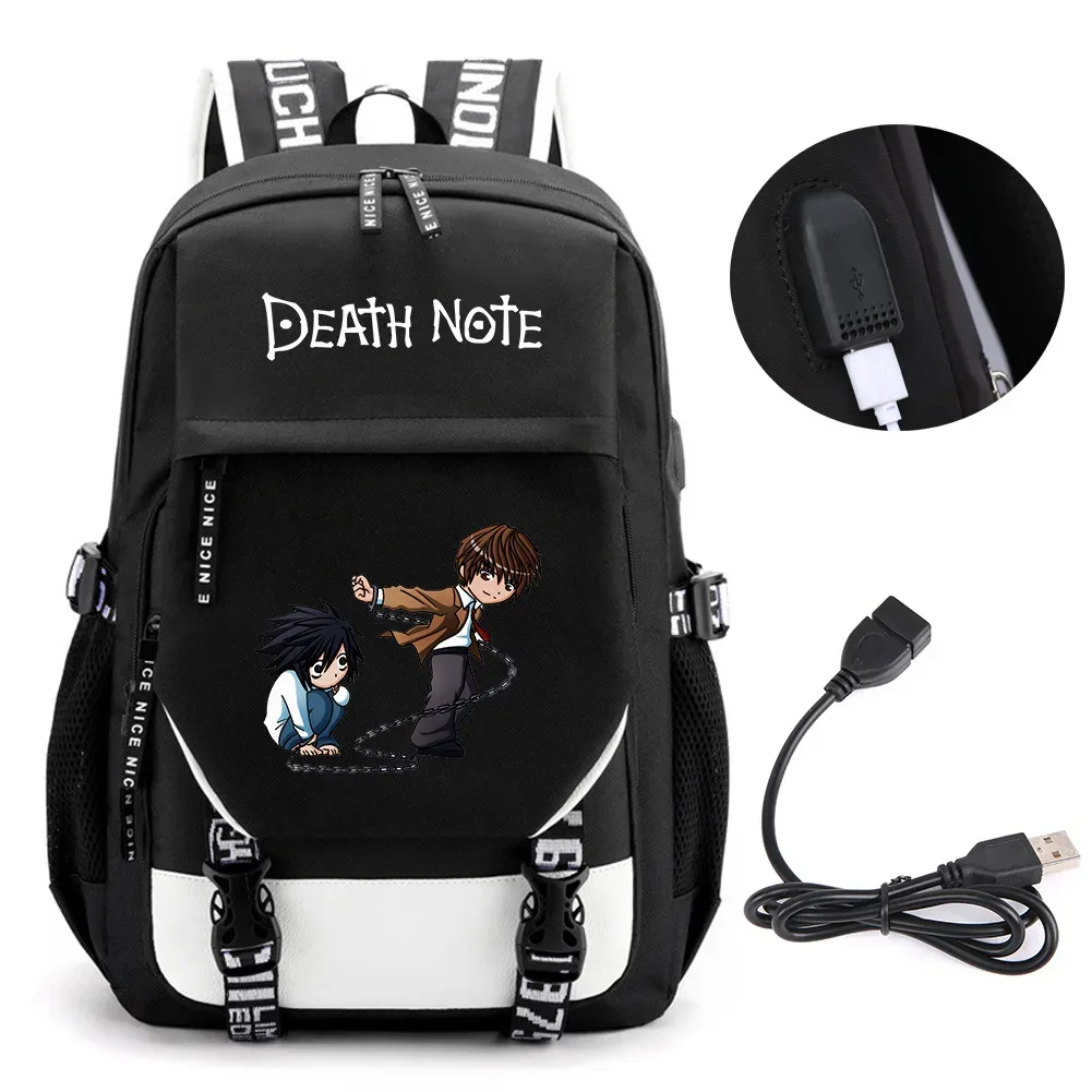 anime death note sac à dos école livre sacs mochila voyage usb port sac ordinateur portable garçon filles cadeau