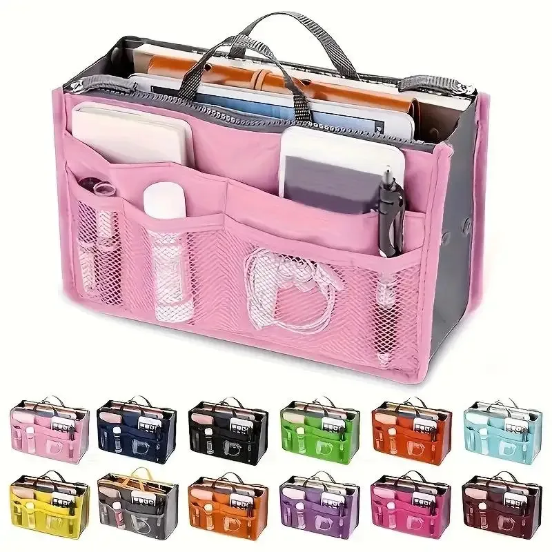 sac de rangement multifonctionnel à double fermeture éclair, grande capacité, pour l'organisation et le classement des articles de maquillage et de toilette.
