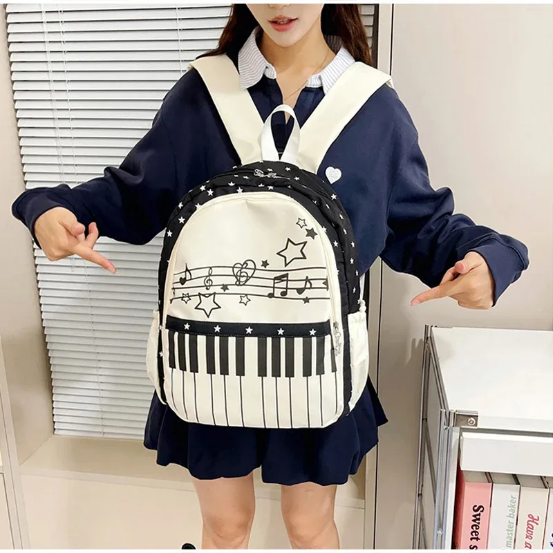 sac à dos coréen à pois pour piano, sac d'étudiant tendance, sac de voyage décontracté, sac à dos de grande capacité léger pour ordinateur portable