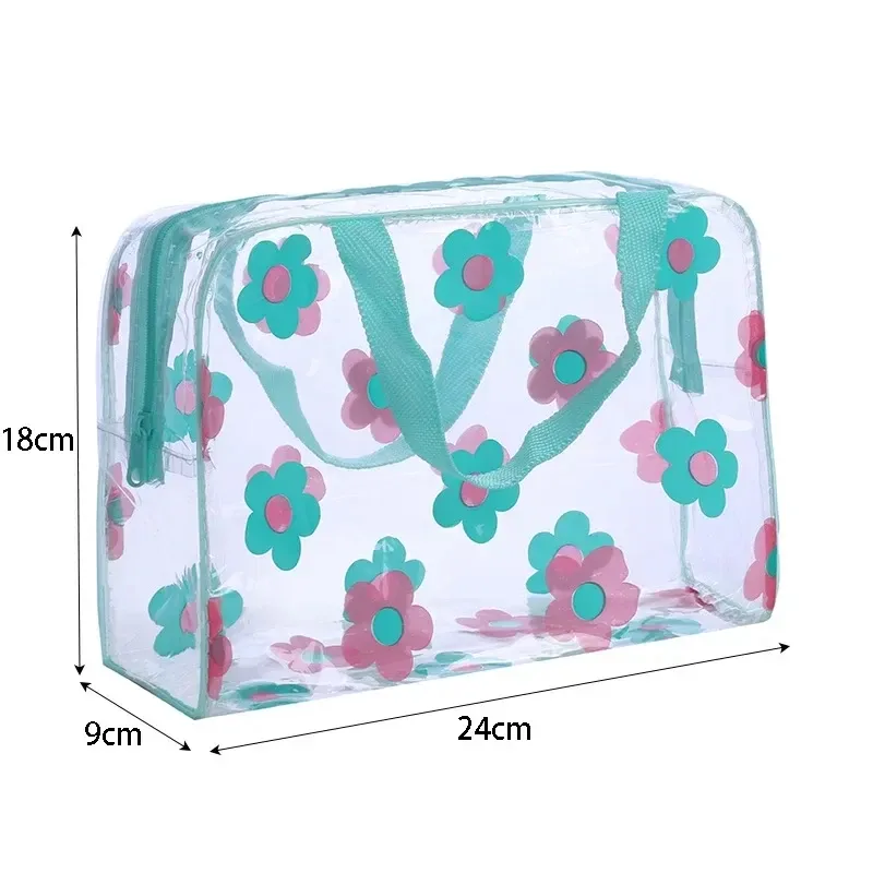 sacs de maquillage transparents en pvc, sac à cosmétiques portable étanche à fleurs pour femmes, pochettes de rangement de voyage, de toilette et de douche