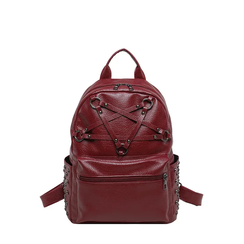 sac à dos de voyage unisexe à grande capacité avec rivets décoratifs, fermeture éclair et plusieurs poches, idéal pour les étudiants, les écoliers et les ordinateurs portables.