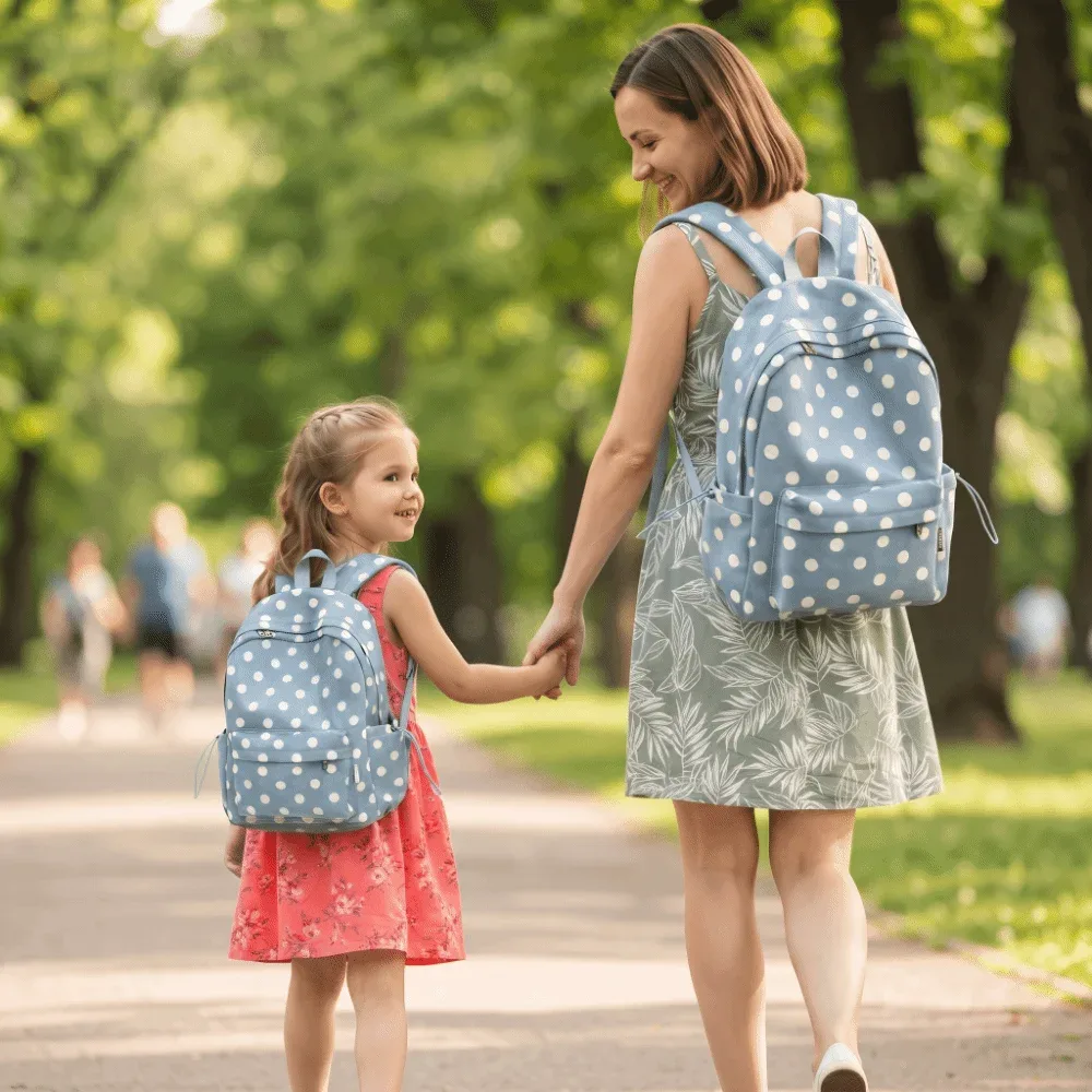 Sac à dos scolaire à motif à pois tendance, grande capacité, sac de voyage décontracté, léger et minimaliste, pour étudiants