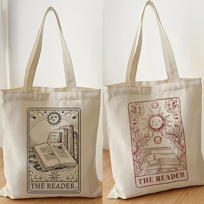 Sac à bandoulière en toile à motif Vintage The Reader, sac de shopping léger à motif solaire, sac de rangement polyvalent