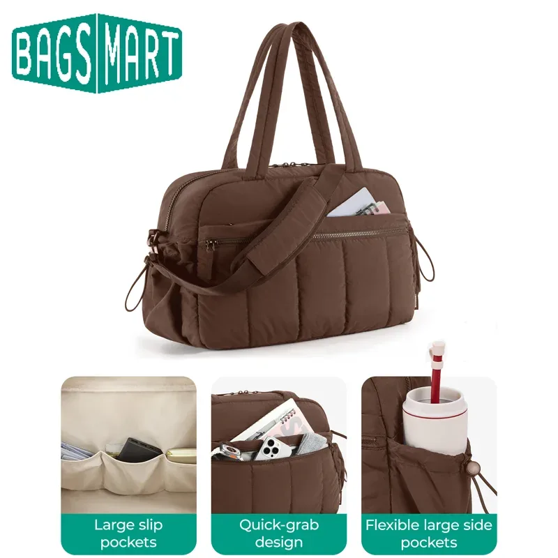 sac voyage polyester plissé beige rose pâle noir gris taupe bandoulière amovible poignée supérieure week end sport
