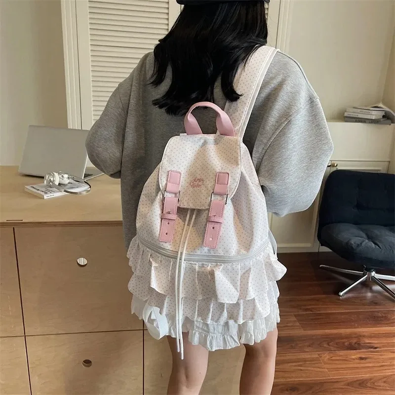volants épissés mochilas mujer imprimé à pois mochila haute capacité sac vacances voyage sac à dos nouveaux sacs en toile pour femme