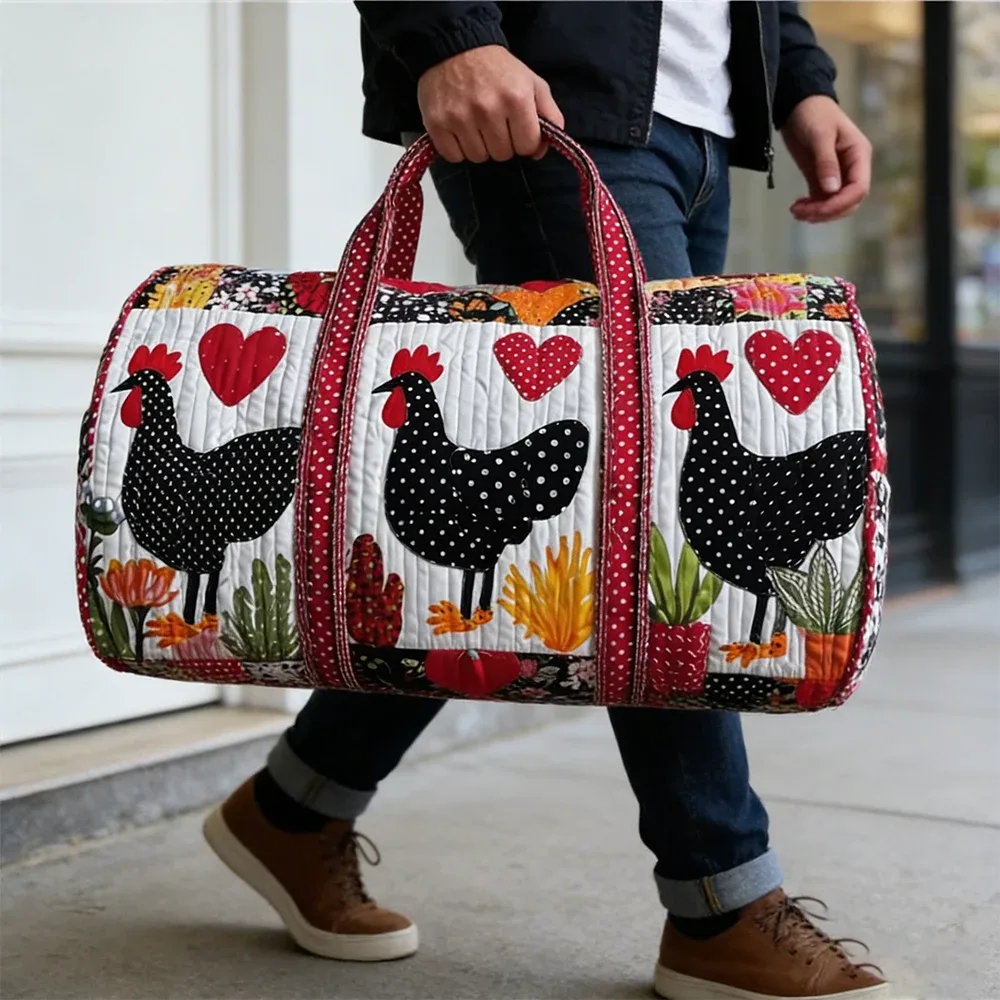 sac de voyage matelassé gf funny art à imprimé poulet, style bohème 2026, personnalisé, fourre-tout de voyage pour femmes et hommes, sac de week-end