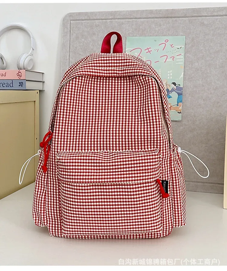 sac à dos décontracté à carreaux pour femme, style frais, en nylon, tendance urbaine, idéal pour les voyages et les loisirs, pour lycéennes