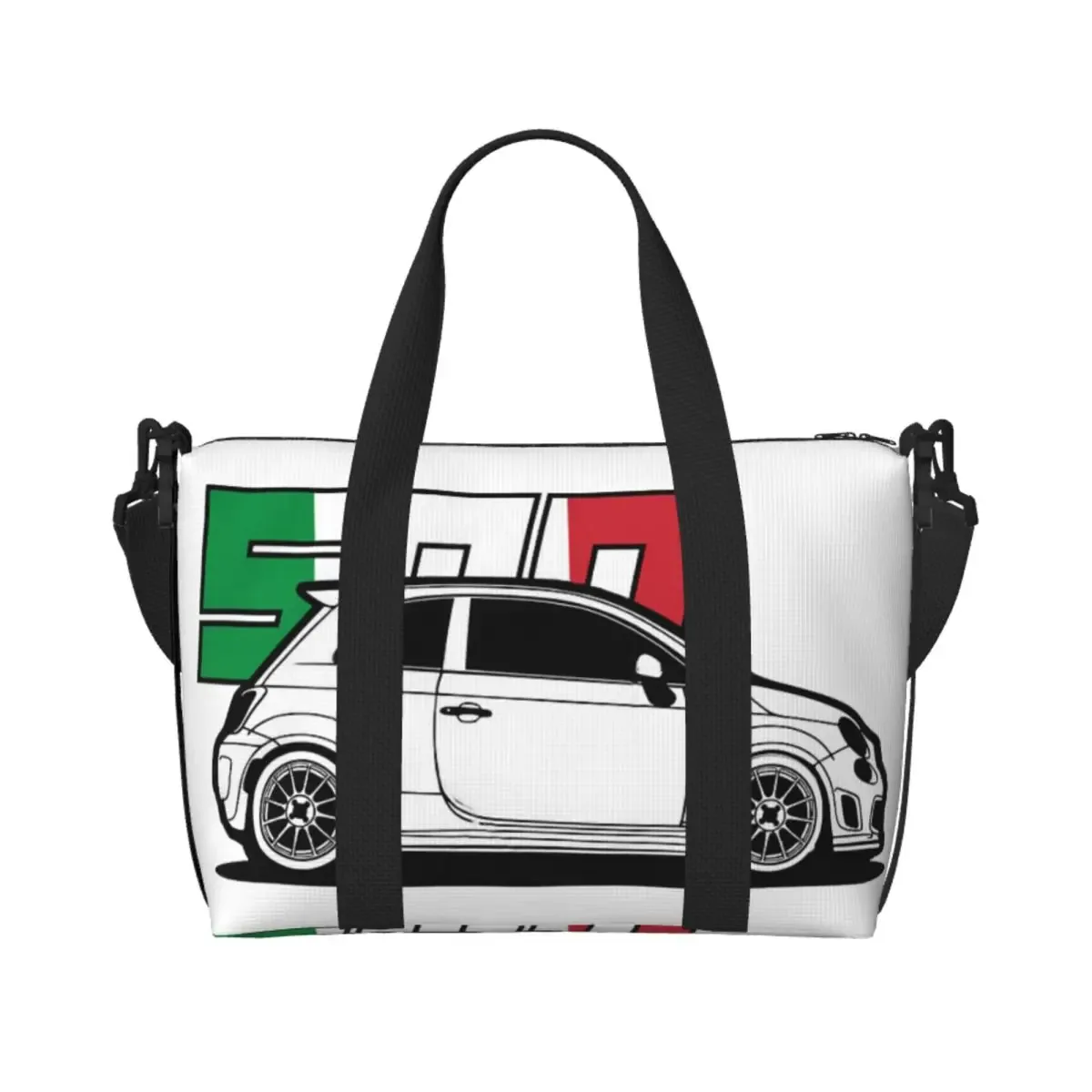 sac de voyage de plage personnalisé fiat 500 abarth, fourre-tout de grande capacité pour salle de sport, yoga, sac à bandoulière de shopping pour femmes
