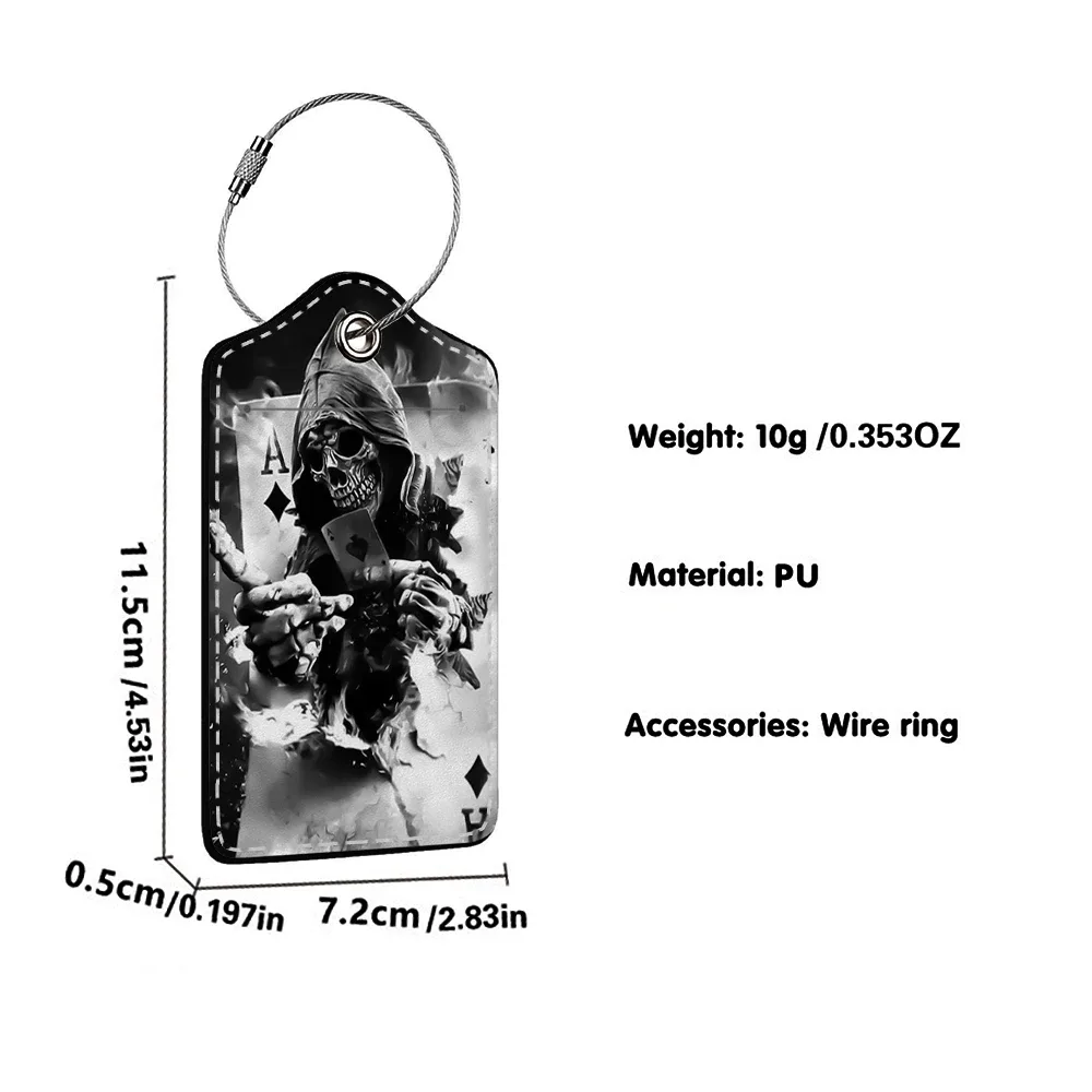 promotion étiquette de bagage en cuir à motif d'horreur, étiquette d'adresse pour valise, étiquette d'embarquement pour bagage, clip pour nom, identifiant et adresse