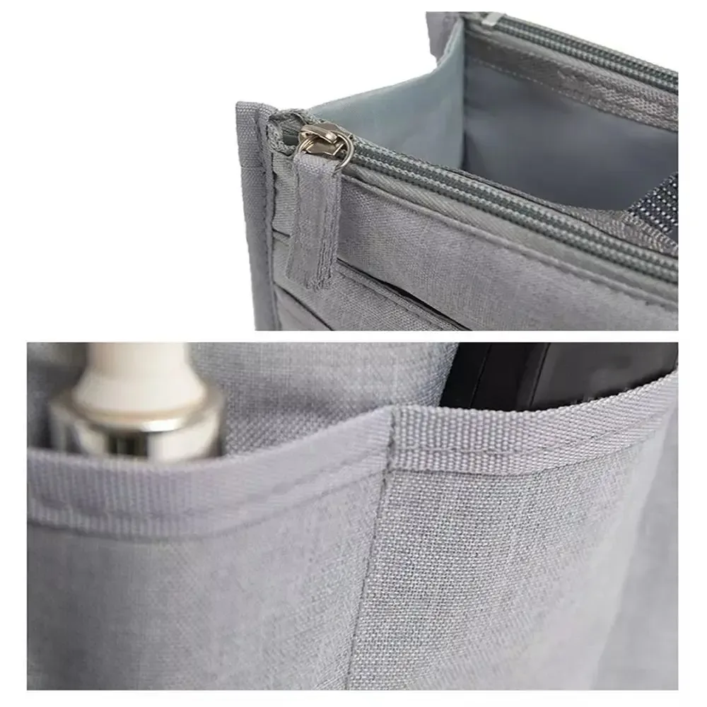 trousse de toilette de voyage portable en polyester, sac à cosmétiques étanche à double fermeture éclair, organisateur de sac d'insertion de grande capacité
