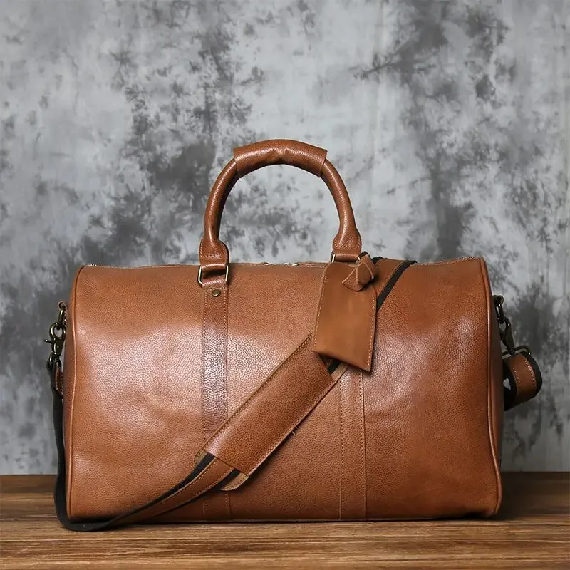 sac de voyage rétro en cuir pour hommes, sac à bagages de grande capacité en cuir de cheval fou, couche supérieure en peau de vache, sac diagonal portable pour hommes nzpj