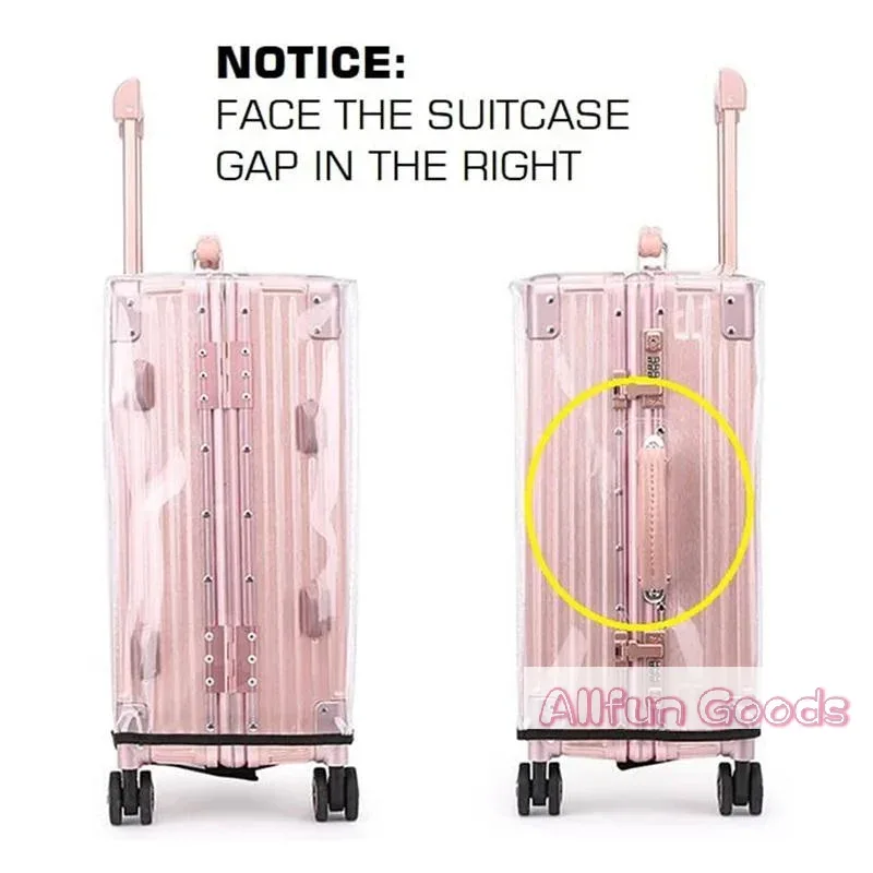 housse valise protection nylon transparente voyage rose rayures verticales pods leger compact angles droits pods cabine