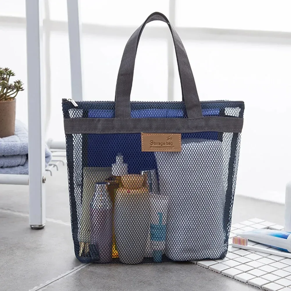 grande sacoche de toilette en maille, organiseur de douche portable avec poignées robustes, fermeture éclair, sac de rangement de voyage pour la plage et la natation