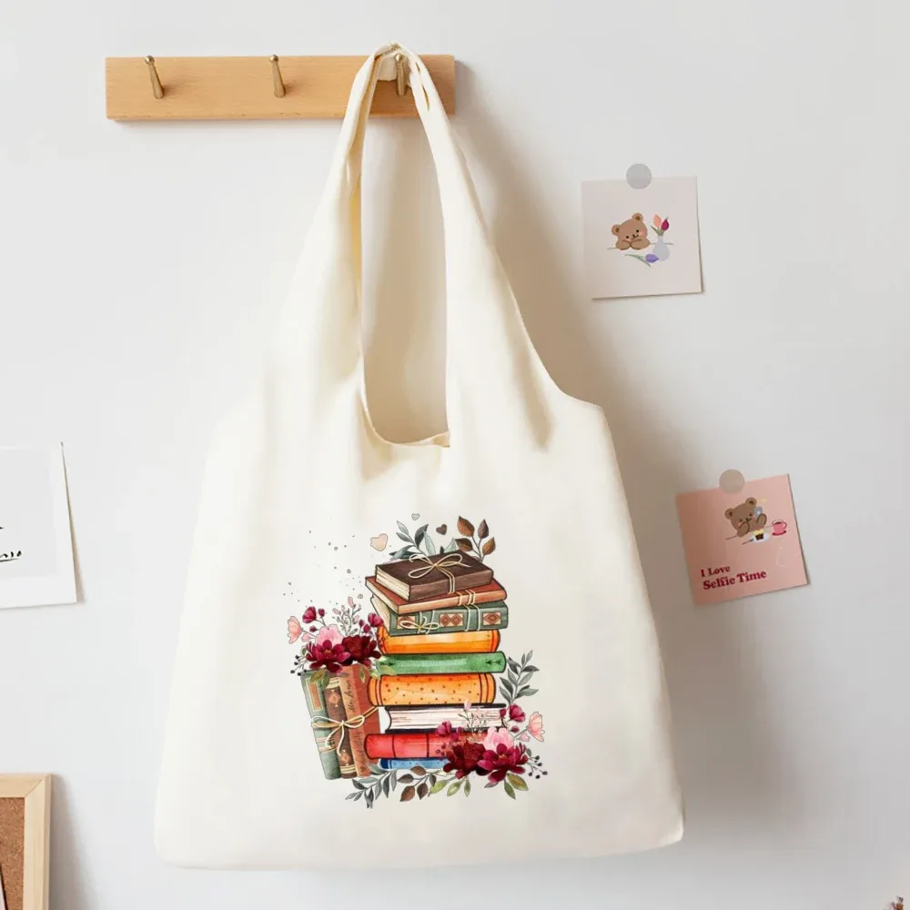 livres floraux imprimé sac à bandoulière livre de littérature fleur fourre-tout sacs illustration filles livre sac voyage harajuku toile sac à main