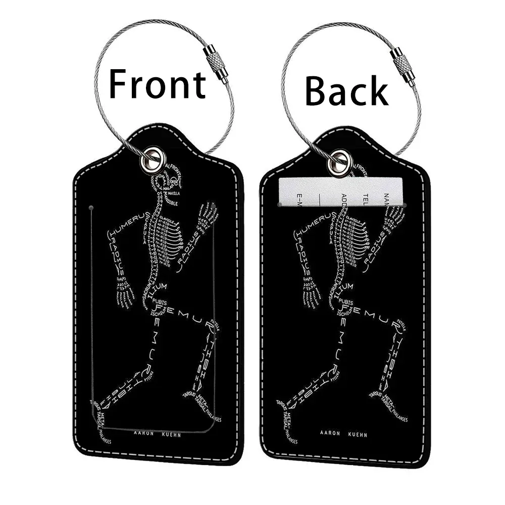 promotion étiquette de bagage en cuir à motif d'horreur, étiquette d'adresse pour valise, étiquette d'embarquement pour bagage, clip pour nom, identifiant et adresse
