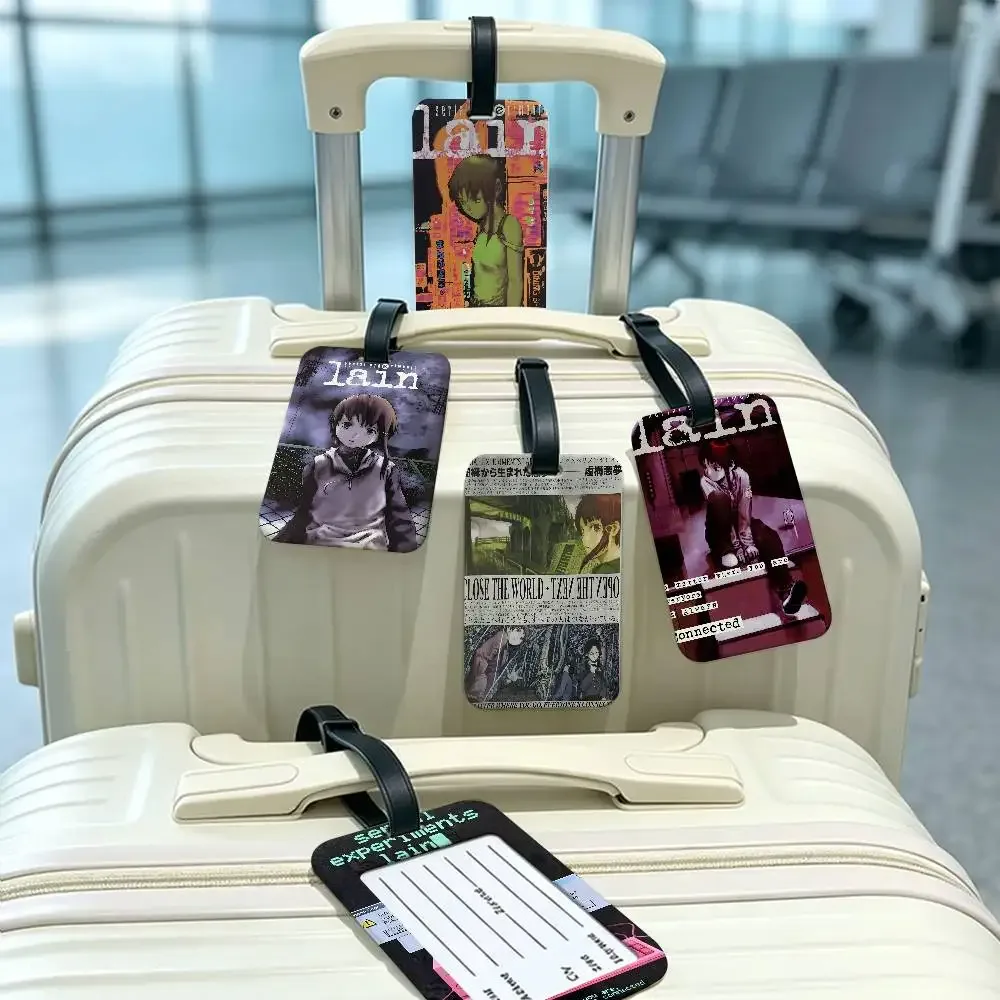 porte-cartes d'information en pvc, étiquette de bagage, étiquette de nom étanche anti-perte pour voyage, série e-experiments l-lain anime