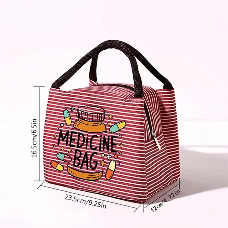 sac de rangement portable pour médicaments avec poignée, organisateur à fermeture éclair à rayures vertes, sac de transport de médicaments de grande capacité pour usage quotidien