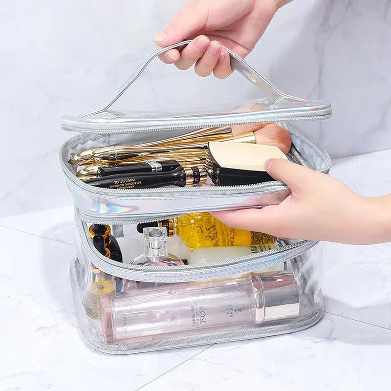 Sac à cosmétiques Transparent pour femmes, filet de célébrité, grande capacité, voyage pour filles, Portable, étanche, sac de lavage, sac de rangement
