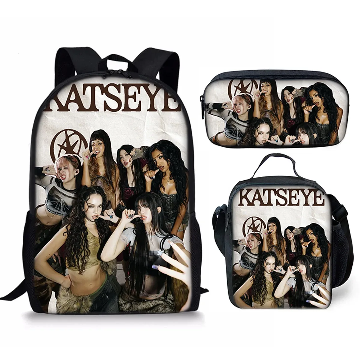 sac à dos d'école kpop katseye 3d imprimé, 3 pièces/ensemble, avec sac à déjeuner et trousse à crayons – nouveauté amusante et populaire de luxe