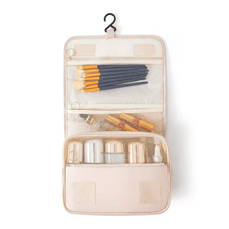 sac de toilette pliable avec crochet de voyage, sac de rangement multifonctionnel imperméable pour cosmétiques, grande capacité, sac de maquillage portable