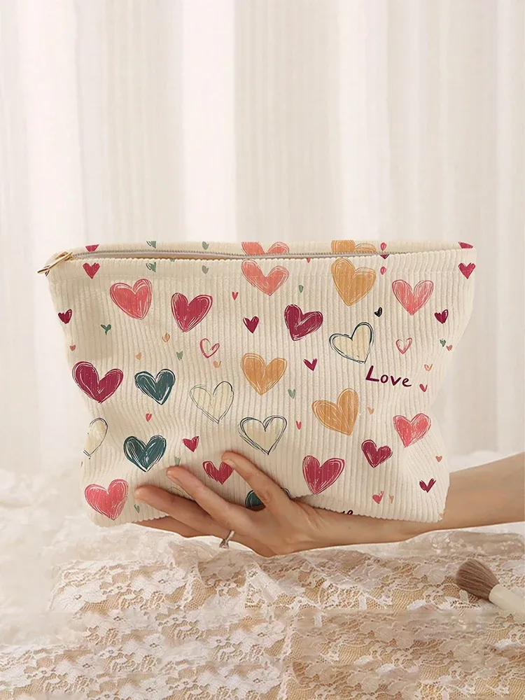 1 pièce, sac de rangement portable pour cosmétiques avec motif de cœur coloré, imprimé double face, sac de maquillage de voyage à fermeture éclair
