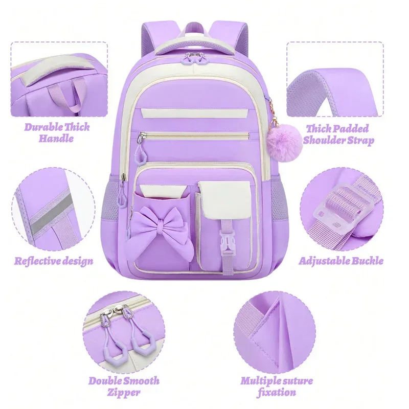 ensemble de 3 sacs à dos scolaires élémentaires grande capacité mignons pour filles du collège avec trousse et boîte à lunch
