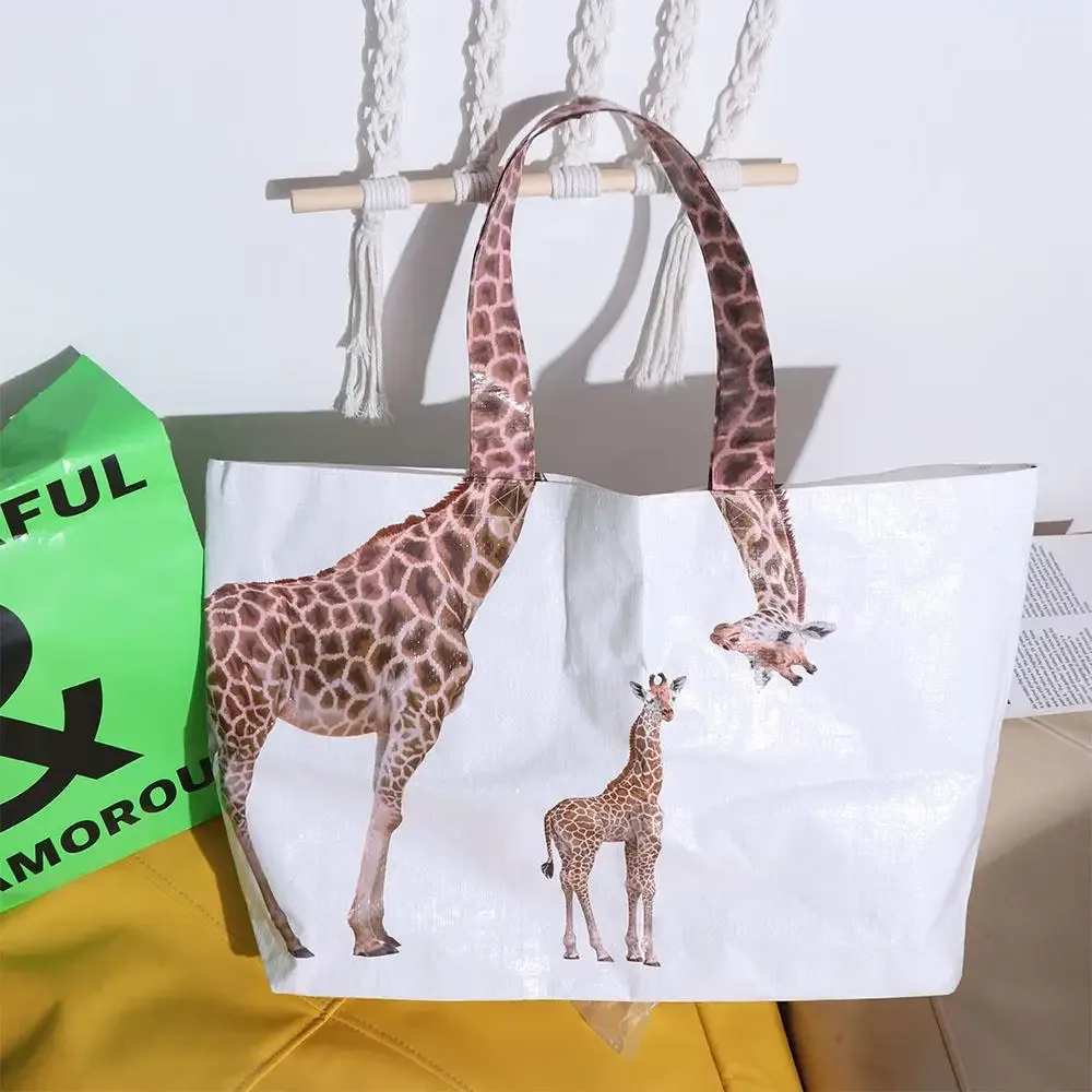 sac de courses à bandoulière motif girafe, grande capacité, sac écologique portable, sac à main écologique, sac tissé, sac de voyage