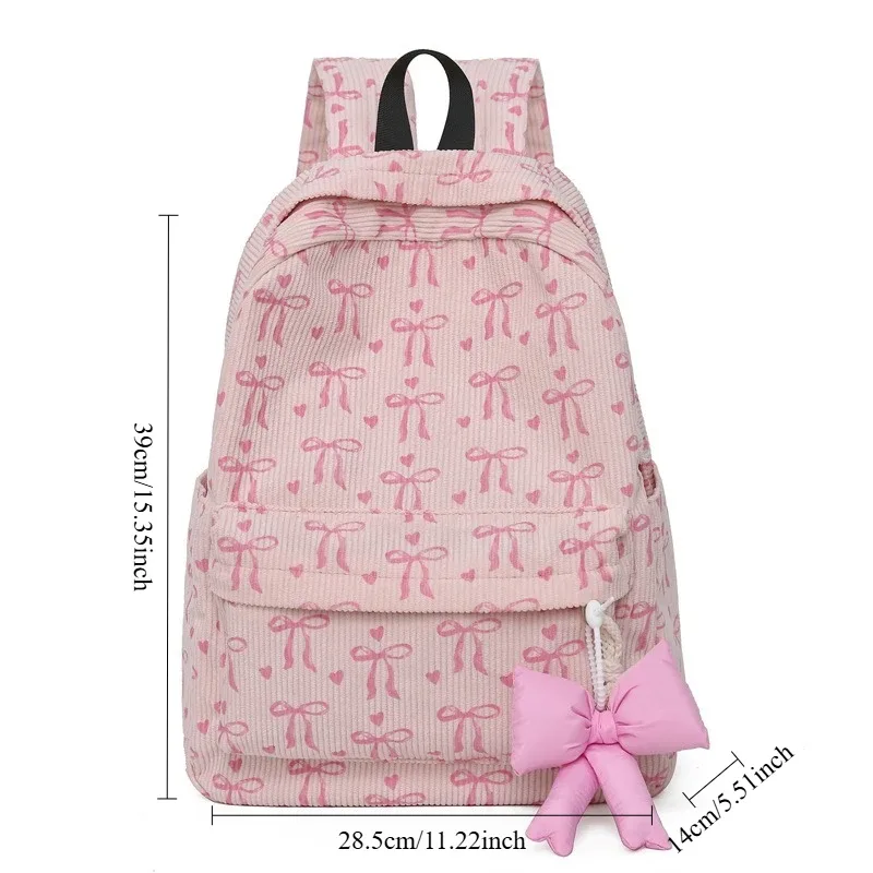 sac à dos en velours côtelé avec pendentif nœud, grande capacité, imprimé nœud, pour étudiants, femmes, voyage, sacoche pour ordinateur portable 2026