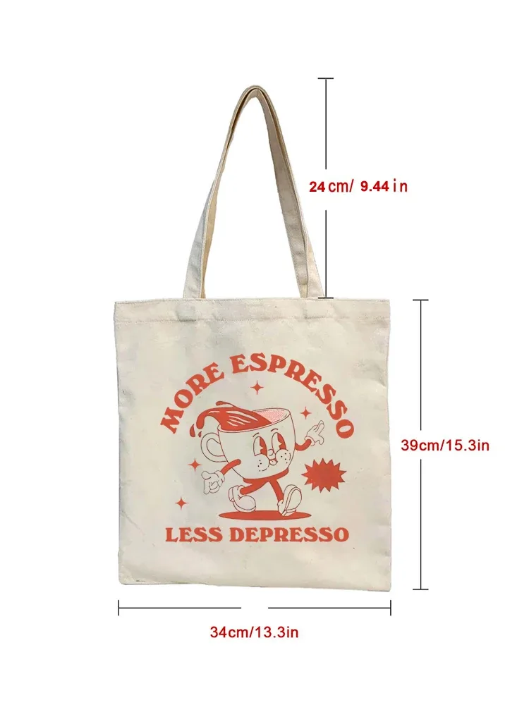 sac fourre-tout en toile graphique rétro plus expresso, 1 pièce, sac de shopping, sac d'art de style vintage, sac à bagages, sacs à bandoulière réutilisables