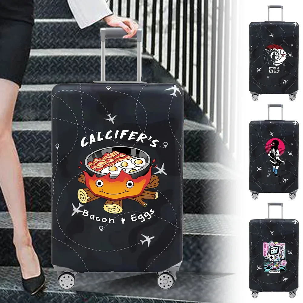 housse valise tissu extensible noire motif ramen bacon dessin animé voyage protection valise taille s m xl