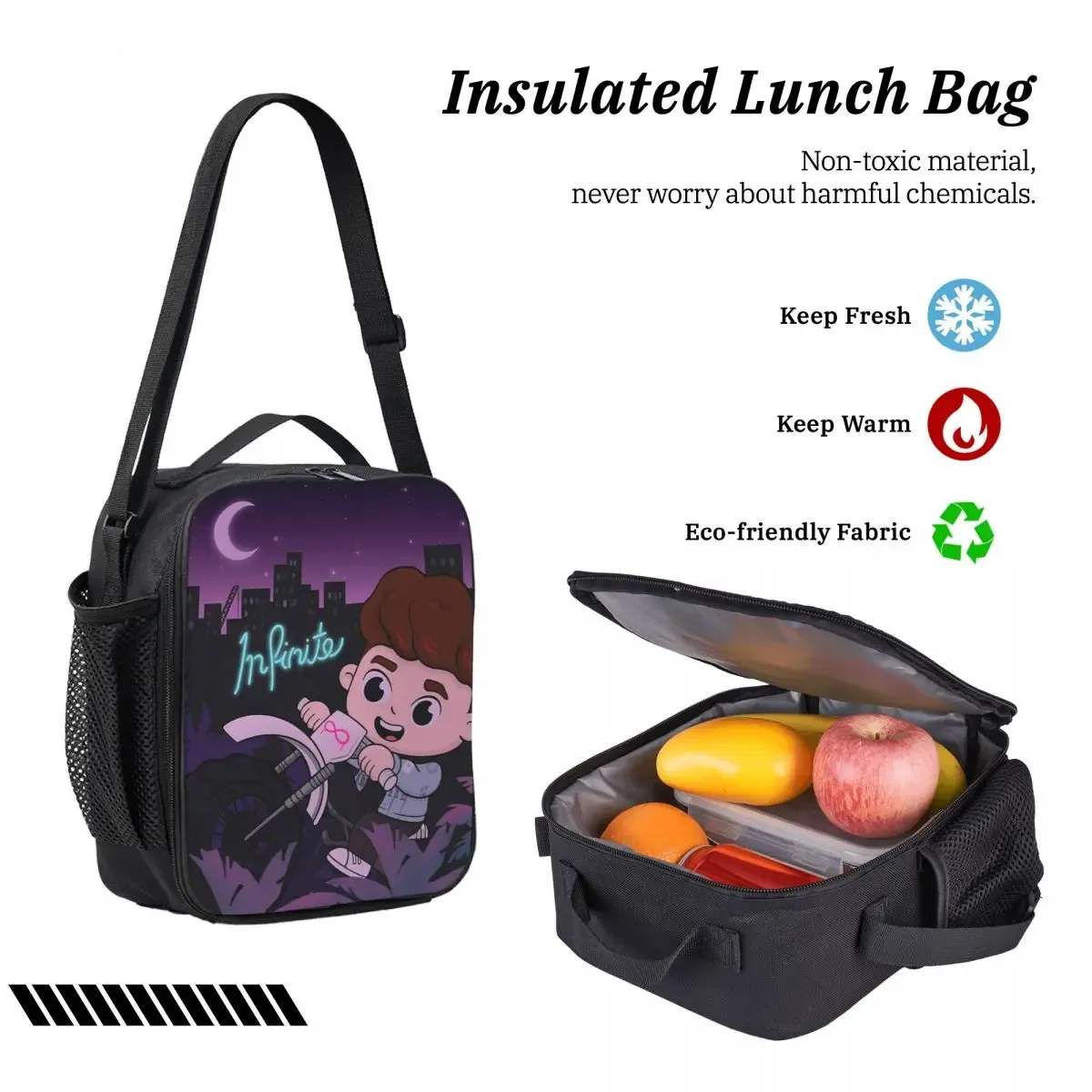 sac dos polyester noir personnage épée silhouettes lune pochette isolement déjeuner unisexe voyage école