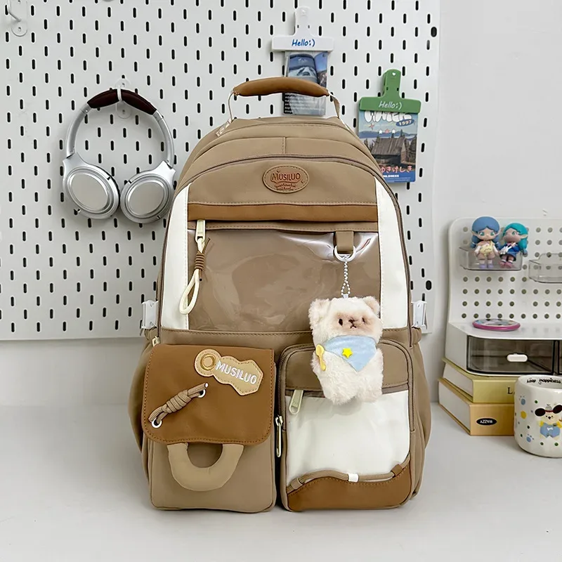 sac à dos scolaire grande capacité en nylon, imperméable et résistant à l'usure, pour filles du collège, léger et élégant