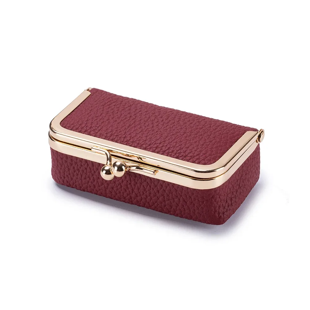 pochette à rouge à lèvres portable avec miroir de maquillage, sac à bijoux en pu exquis, couleur unie, sac cosmétique multifonctionnel pour le rangement