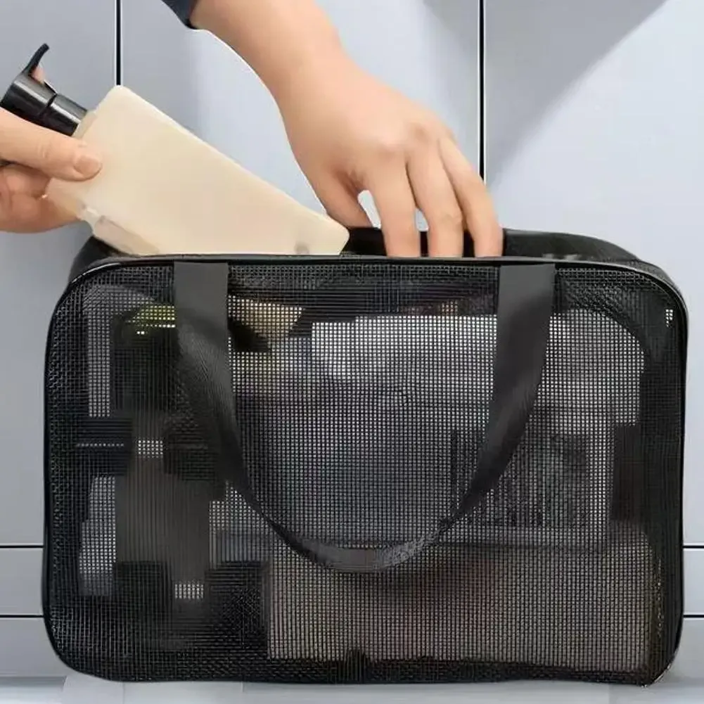 sac de rangement de douche en maille pliable, fourre-tout, sac de maquillage, grande capacité, trousse de toilette de voyage portable, trousse de natation