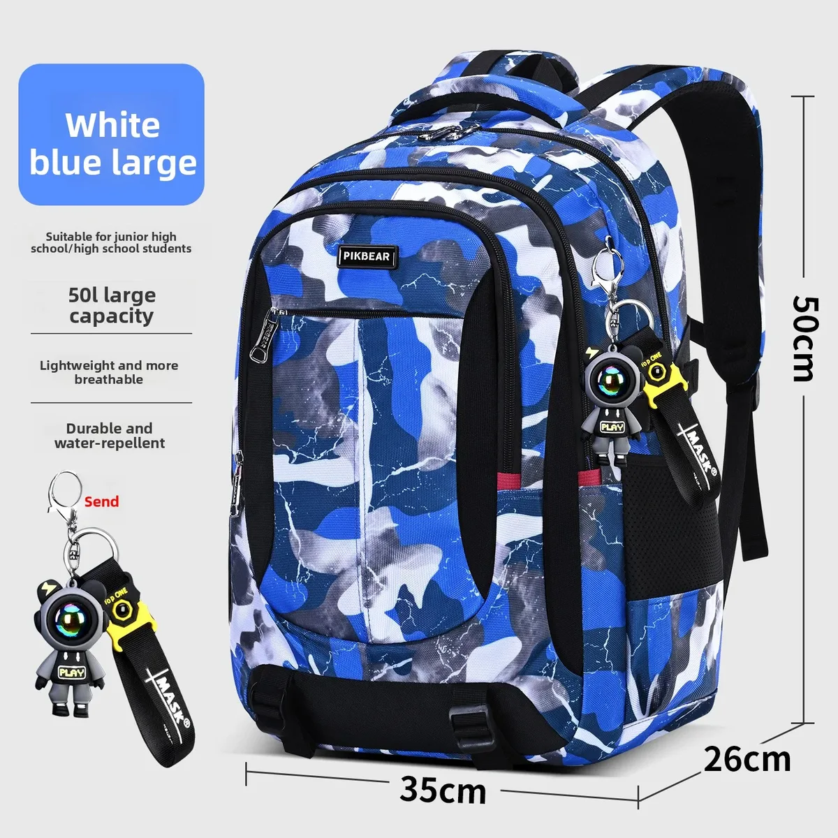 sac à dos camouflage avec pendentif astronaute pour hommes, sac à dos pour ordinateur portable, sacs à dos primaires pour adolescents, sacs d'école orthopédiques pour étudiants