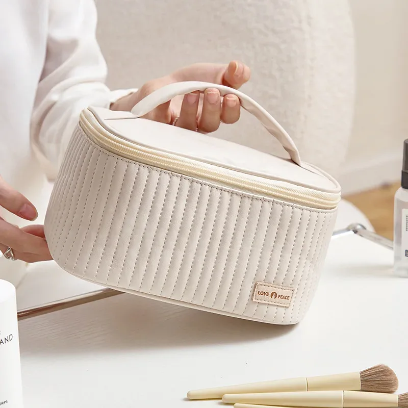 sacs de maquillage pour femmes, trousse de toilette de voyage, étuis mignons, sac portable, boîte organisatrice de maquillage de couleur unie, trousse à cosmétiques, neceser en cuir pu